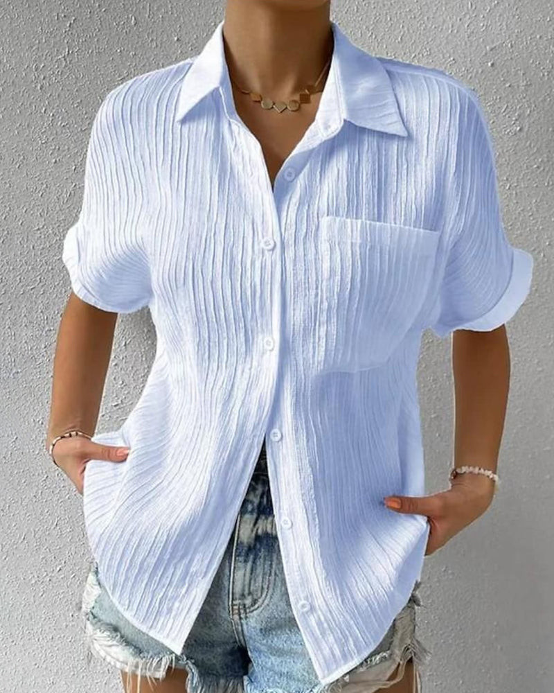 Solid color comfort short sleeve shirt 23BF Blouses & Shirts Summer