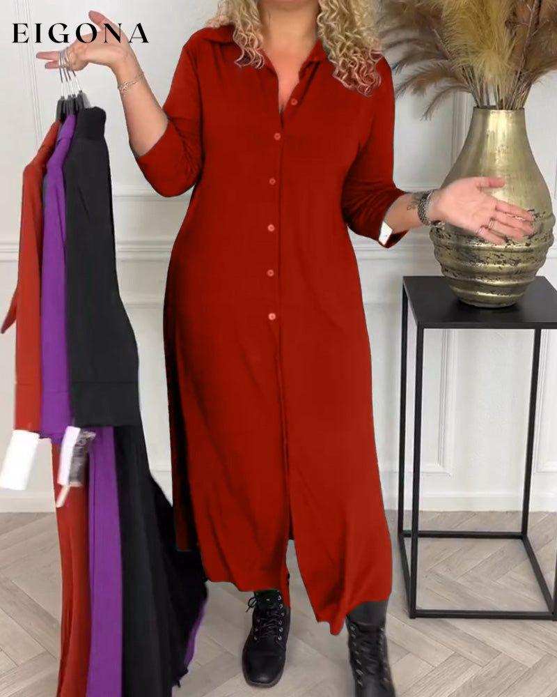 Buttoned solid color shirt dress Red 2023 f/w 23BF casual dresses Clothes Dresses spring