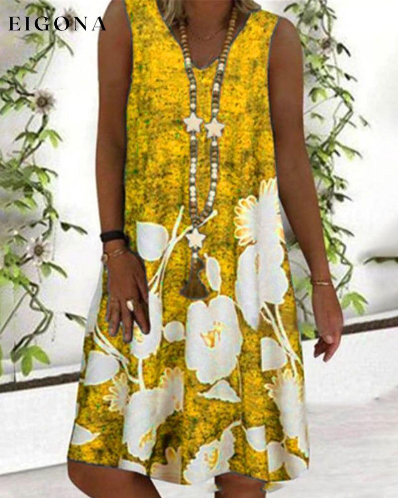 Sleeveless V-neck printed dress Yellow 23BF Casual Dresses Clothes Dresses Spring Summer