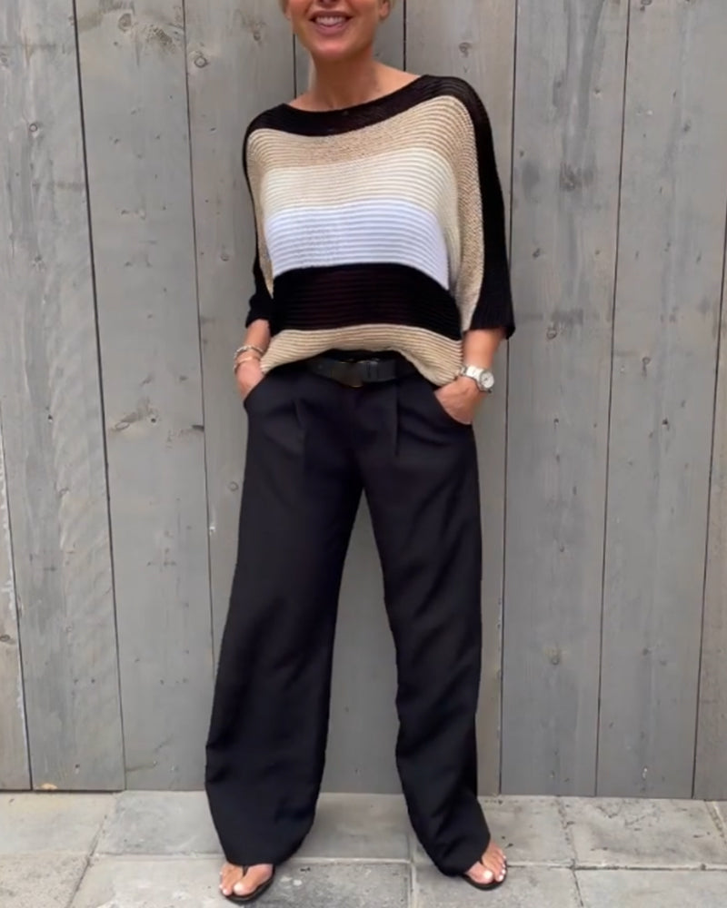 Color block genser med rund hals