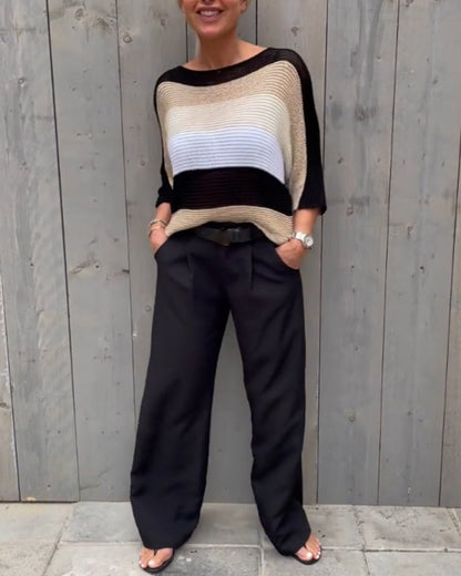 Color block genser med rund hals