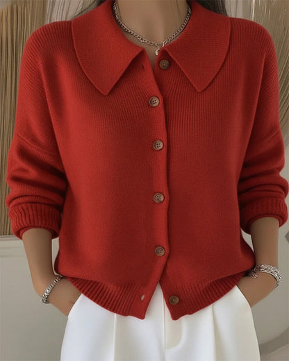 Long-Sleeved Button-Down Lapel Jumper