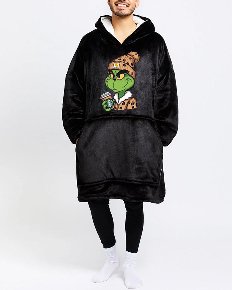 Grinch print loose casual blanket hoodie 2024 f/w Blanket Hoodies Christmas Grinch