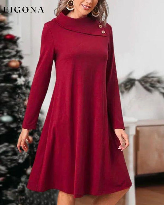 Solid Color Button Elegant Dress Red 23BF Casual Dresses Clothes Dresses Dresses Women