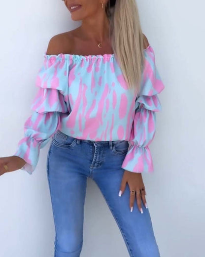 Bunt bedrucktes One-Shoulder-Casual-Top