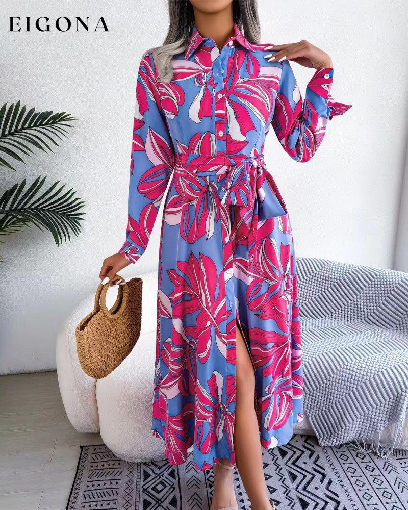 Contrasting floral print lapel shirt dress 23BF Casual Dresses Clothes Dresses Spring Summer