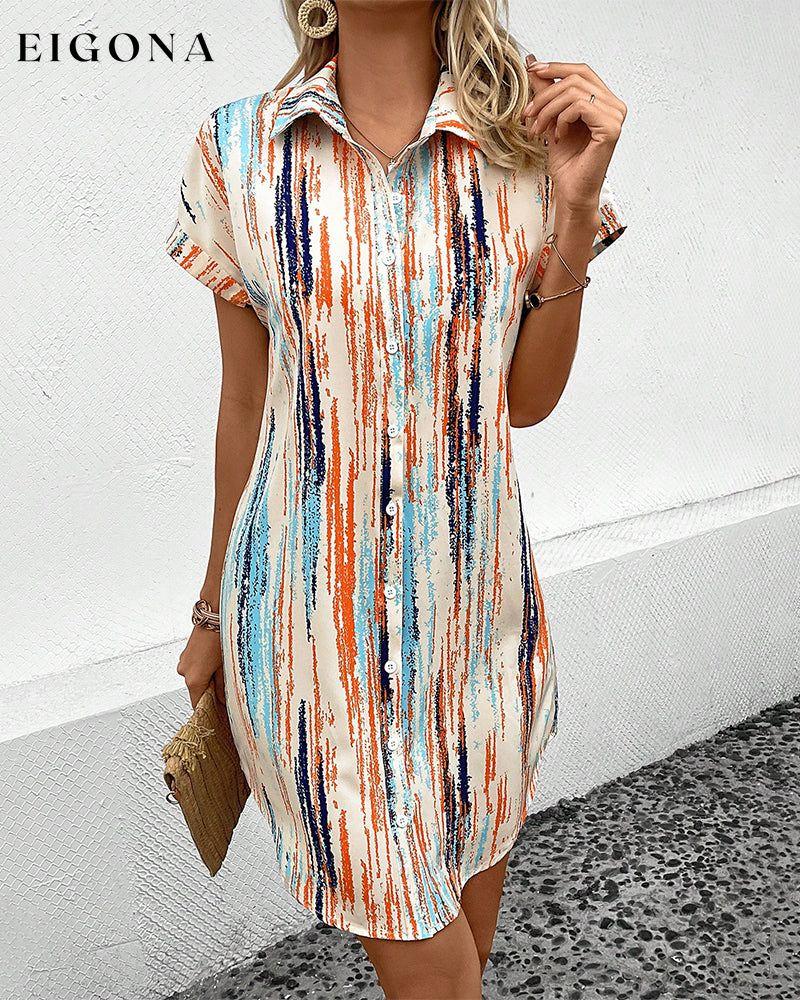 Print Short Sleeve Shirt Dress Orange 23BF Casual Dresses Clothes Dress Dresses Summer