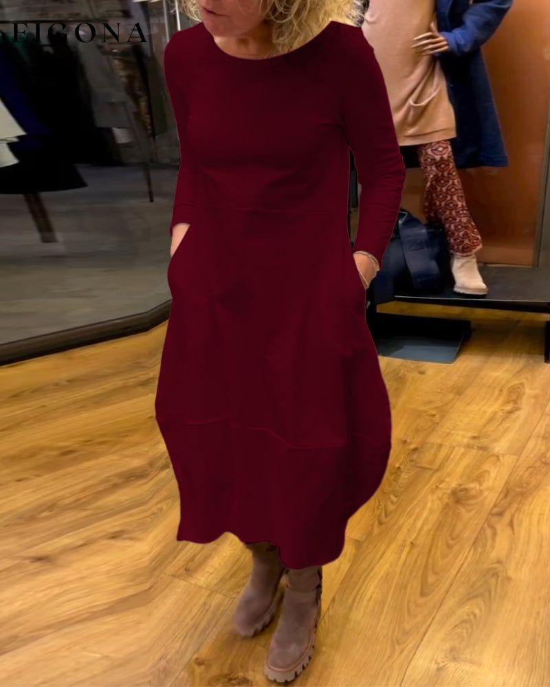 Elegant Solid Color Dress Burgundy 2023 f/w casual dresses Clothes discount Dresses spring