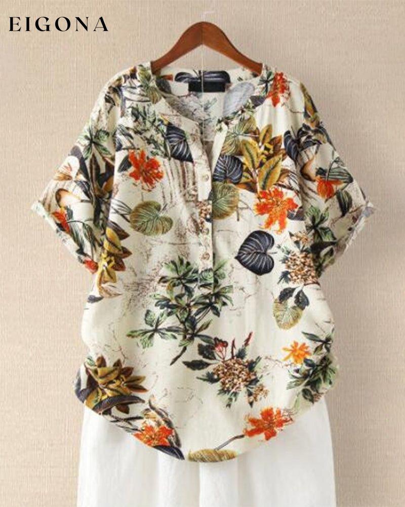 V-neck printed T-shirt Khaki 23BF clothes Short Sleeve Tops T-shirts Tops/Blouses