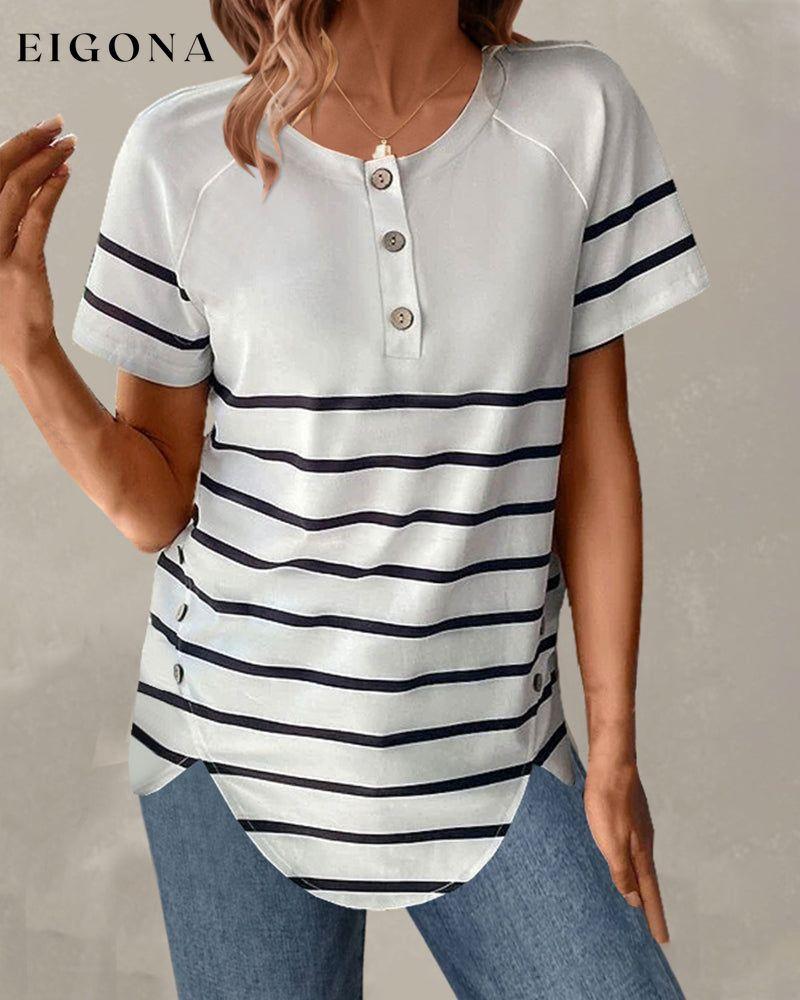 Round Neck Stripe Print T-shirt 23BF clothes SALE Short Sleeve Tops Spring Summer T-shirts Tops/Blouses