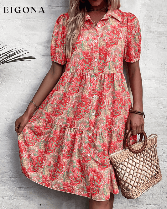 Floral Print Short Sleeve Dress Red Casual Dresses Clothes Dresses SALE Spring Summer