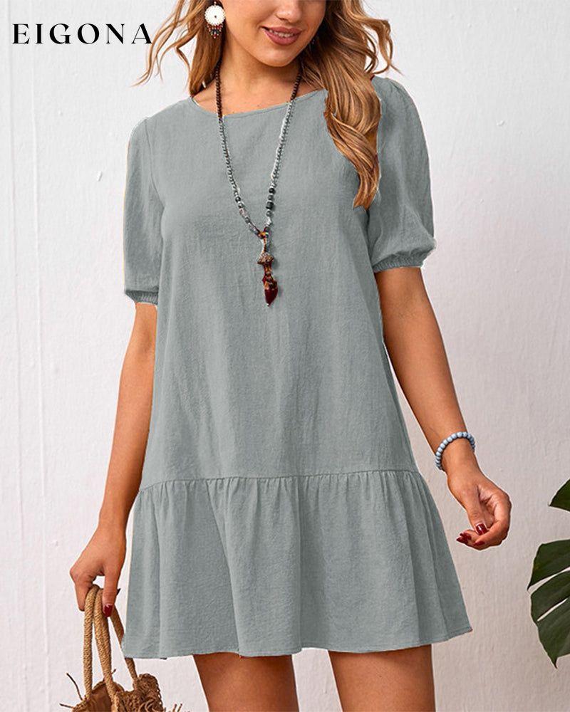 Cotton Linen Dress with Puff Sleeves Gray 23BF Casual Dresses Clothes cotton and linen Dresses Spring Summer