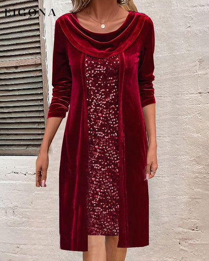 Velvet paneled sequin dress 2023 f/w 23BF casual dresses Clothes Dresses Evening Dresses party dresses