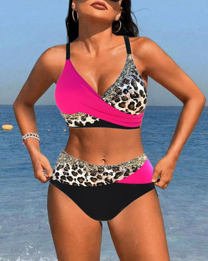 Colorblock leopard print bikini swimsuit 202466 bikinis summer