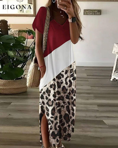 Leopard print colorblock dress Red 23BF Casual Dresses Clothes Dresses Spring Summer