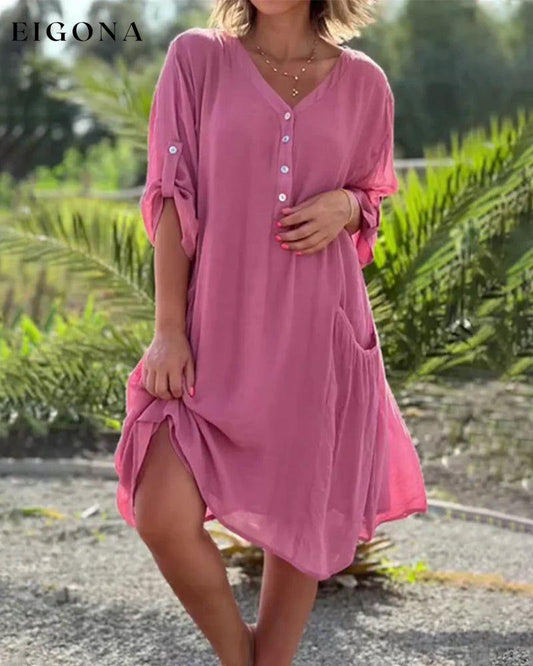 Casual Loose Solid Color Dress Pink 23BF Casual Dresses Clothes Dresses Spring Summer