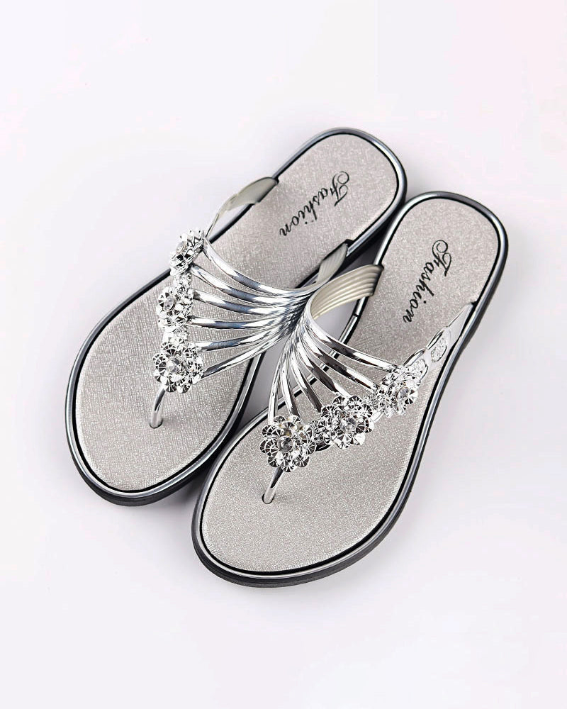 Fashionable floral rhinestone flip-flops 202466 slippers Summer