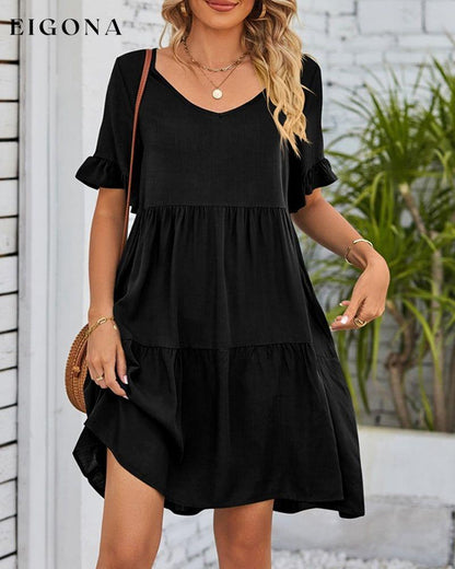 V-neck Dress with Ruffle Sleeves Black 23BF Casual Dresses Clothes Dresses Summer