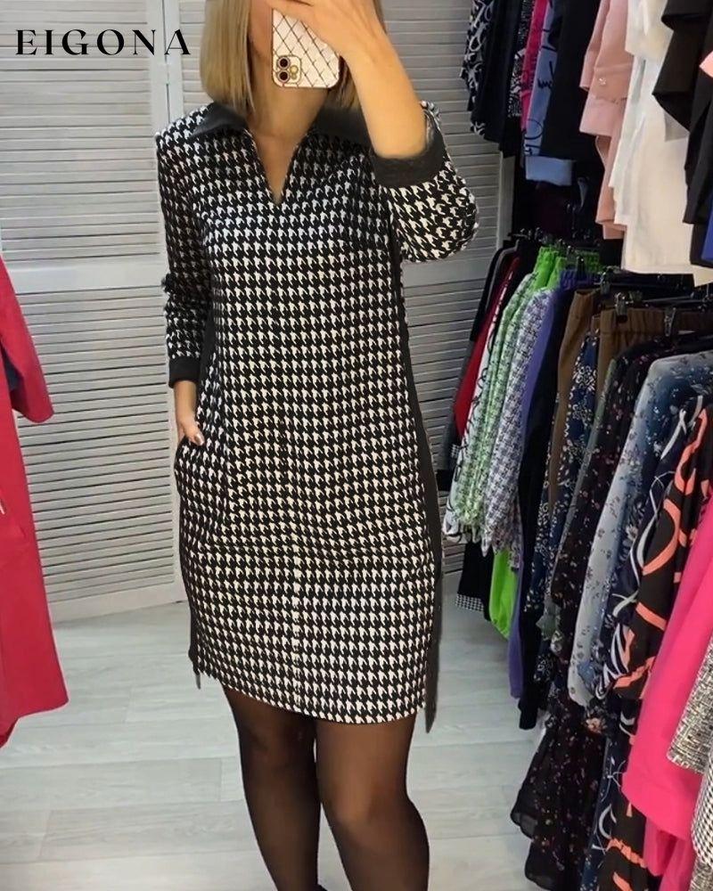 Lapel Pocket Plaid Long Sleeve Dress 2023 f/w 23BF casual dresses Clothes Dresses