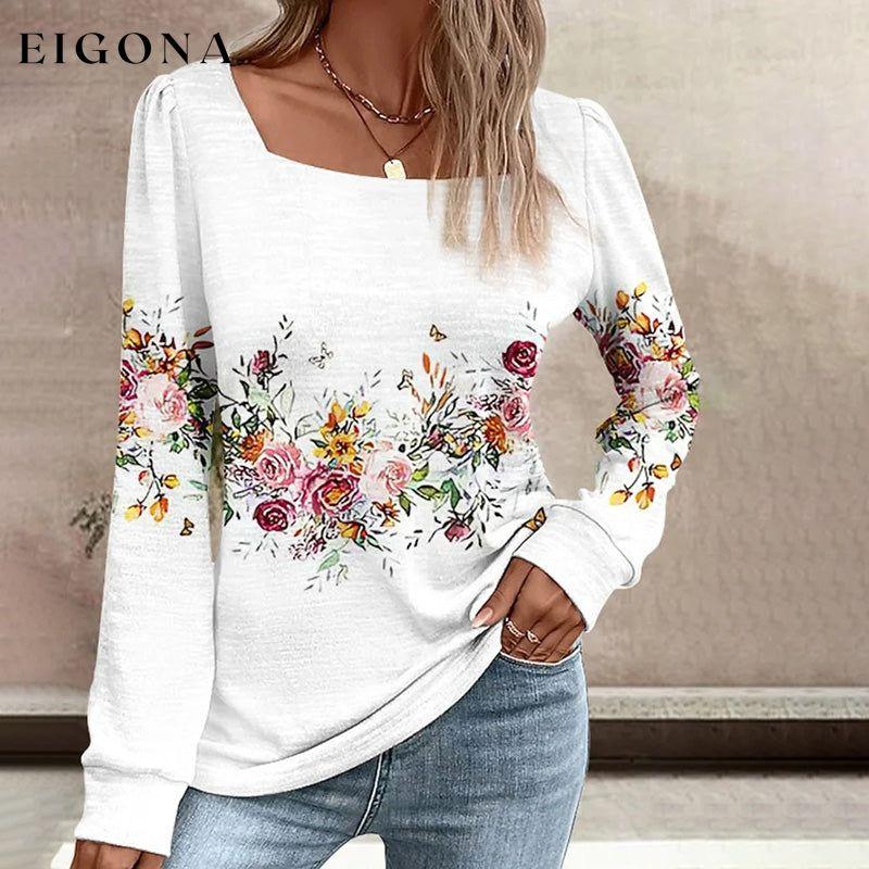 Elegant Floral Print Blouse White best Best Sellings clothes Plus Size Sale tops Topseller