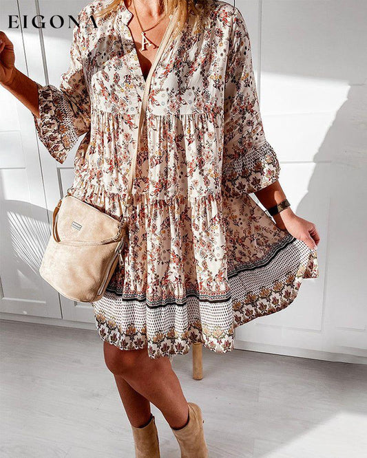 Floral print bell sleeve dress White 23BF Casual Dresses Clothes Dresses Spring Summer