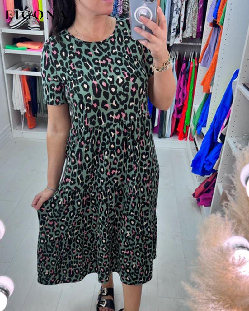 Elegant dress with leopard print Green 23BF Casual Dresses Clothes Dresses Spring Summer