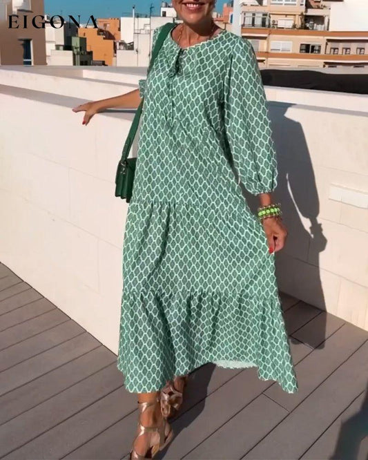 Round neck fashion print dress Green 23BF Casual Dresses Clothes Dresses Spring Summer