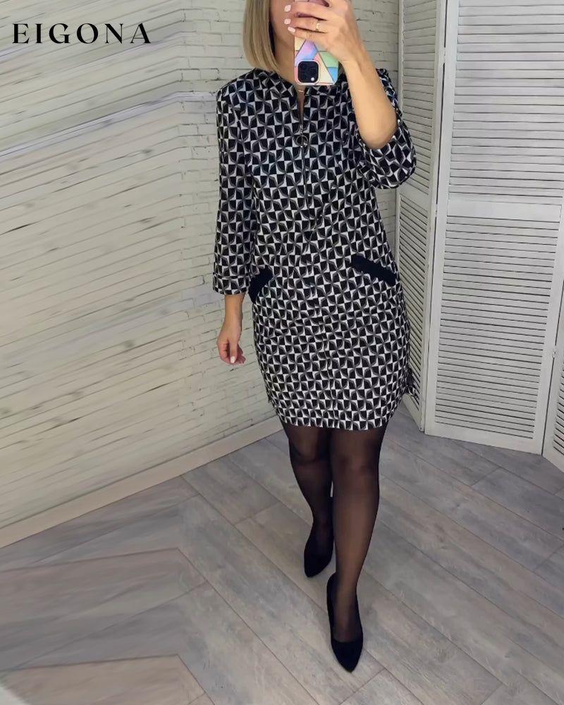 Argyle print long-sleeved dress 2023 f/w Casual Dresses Clothes Dresses elegant dress