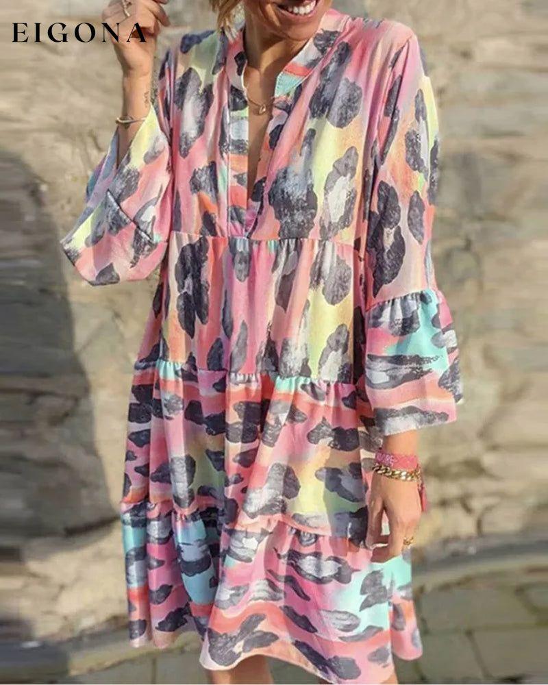 V-neck Print Vacation Dresses Pink 23BF Casual Dresses Clothes Dresses Spring Summer