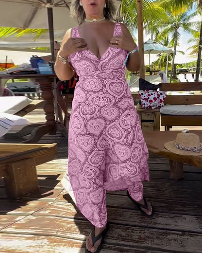 Trägerloser Badeanzug mit Herz-Urlaubs-Print