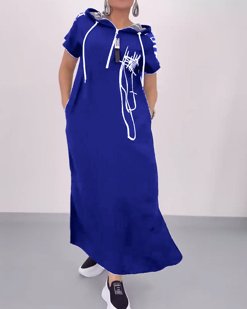 Lockeres Kontrastkleid mit halbem Reißverschluss