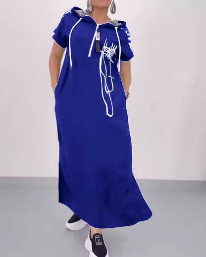 Lockeres Kontrastkleid mit halbem Reißverschluss