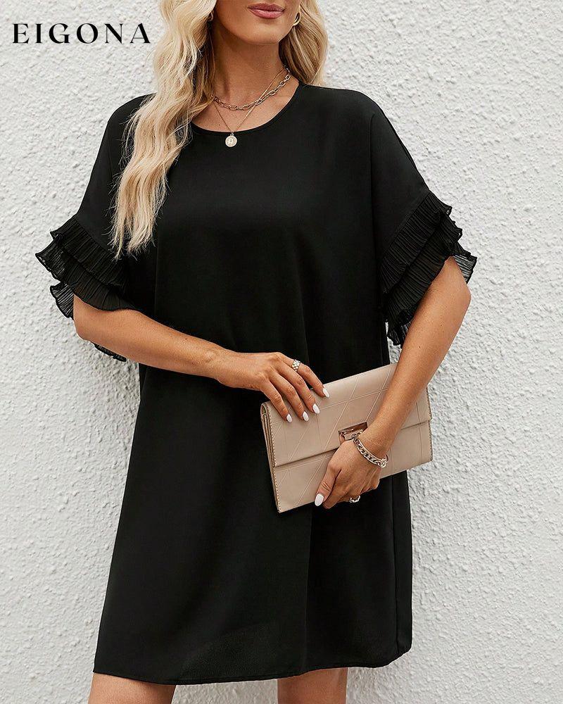 Solid color half sleeve elegant dress Black 23BF Casual Dresses Clothes Dresses Spring Summer