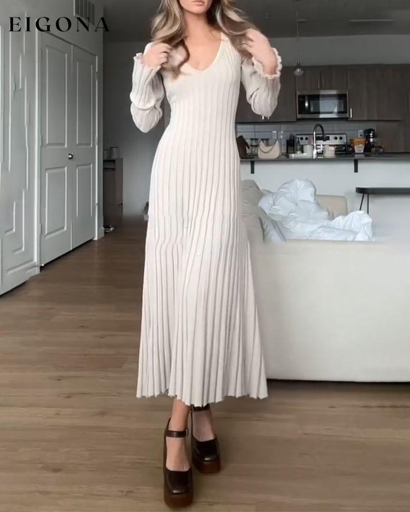 V-neck rib solid color dress Beige 2023 f/w 23BF Casual Dresses Clothes Dresses