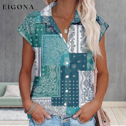 Retro Casual Printed Blouse Green best Best Sellings clothes Plus Size Sale tops Topseller
