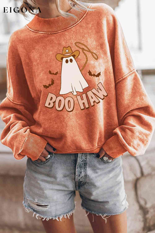 BOO HAW Ghost Graphic Dropped Shoulder Round Neck Sweatshirt Sherbet clothes halloween halloween sweaters Ship From Overseas sweater sweaters SYNZ