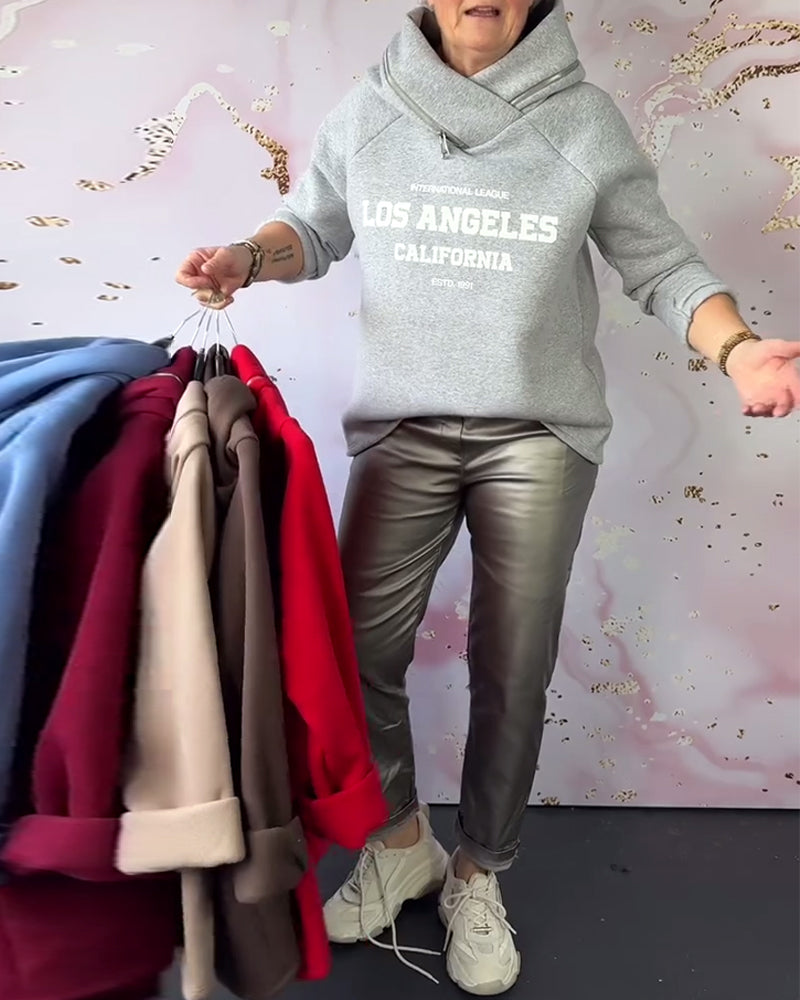 Hooded Letter Zipper Casual Sweatshirt