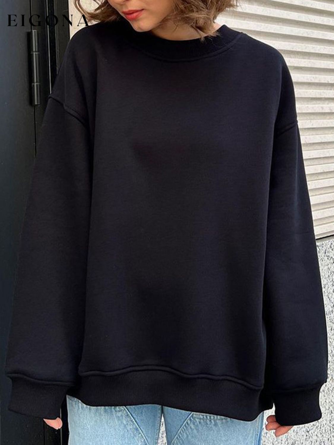 Oversize Round Neck Dropped Shoulder Sweatshirt clothes Ship From Overseas Shipping Delay 09/29/2023 - 10/03/2023 trend X.L.J