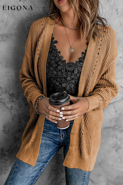 Woven Right Openwork Rib-Knit Slit Cardigan cardigan clothes long sleeve Ship From Overseas Woven Right