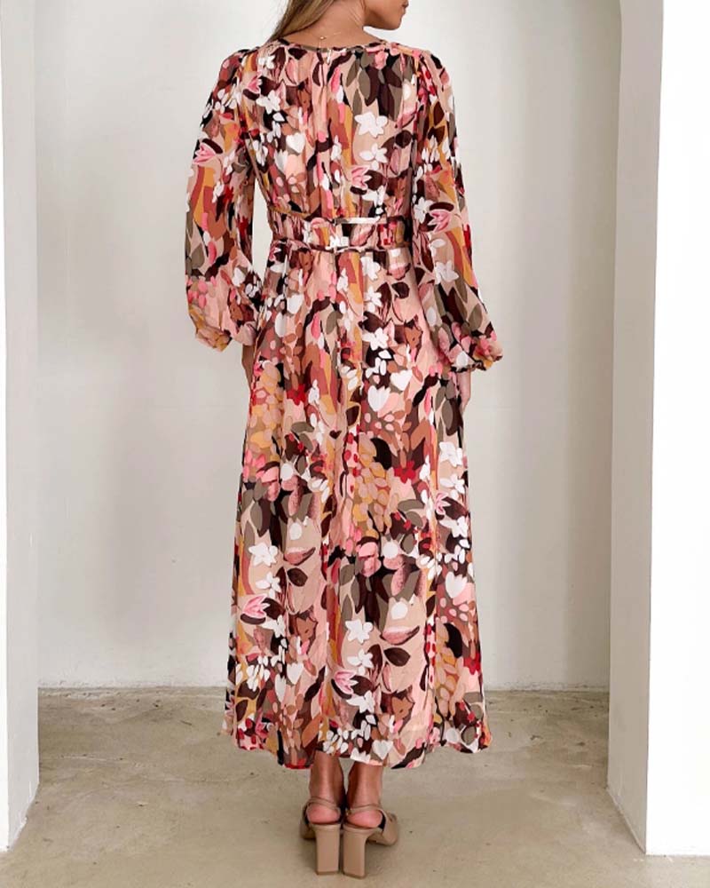 Elegant floral print lantern sleeve dress 2024 f/w casual dresses spring