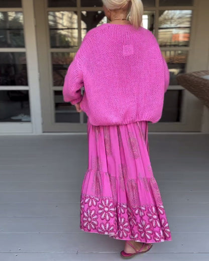 Ensfarget langermet casual cardigan