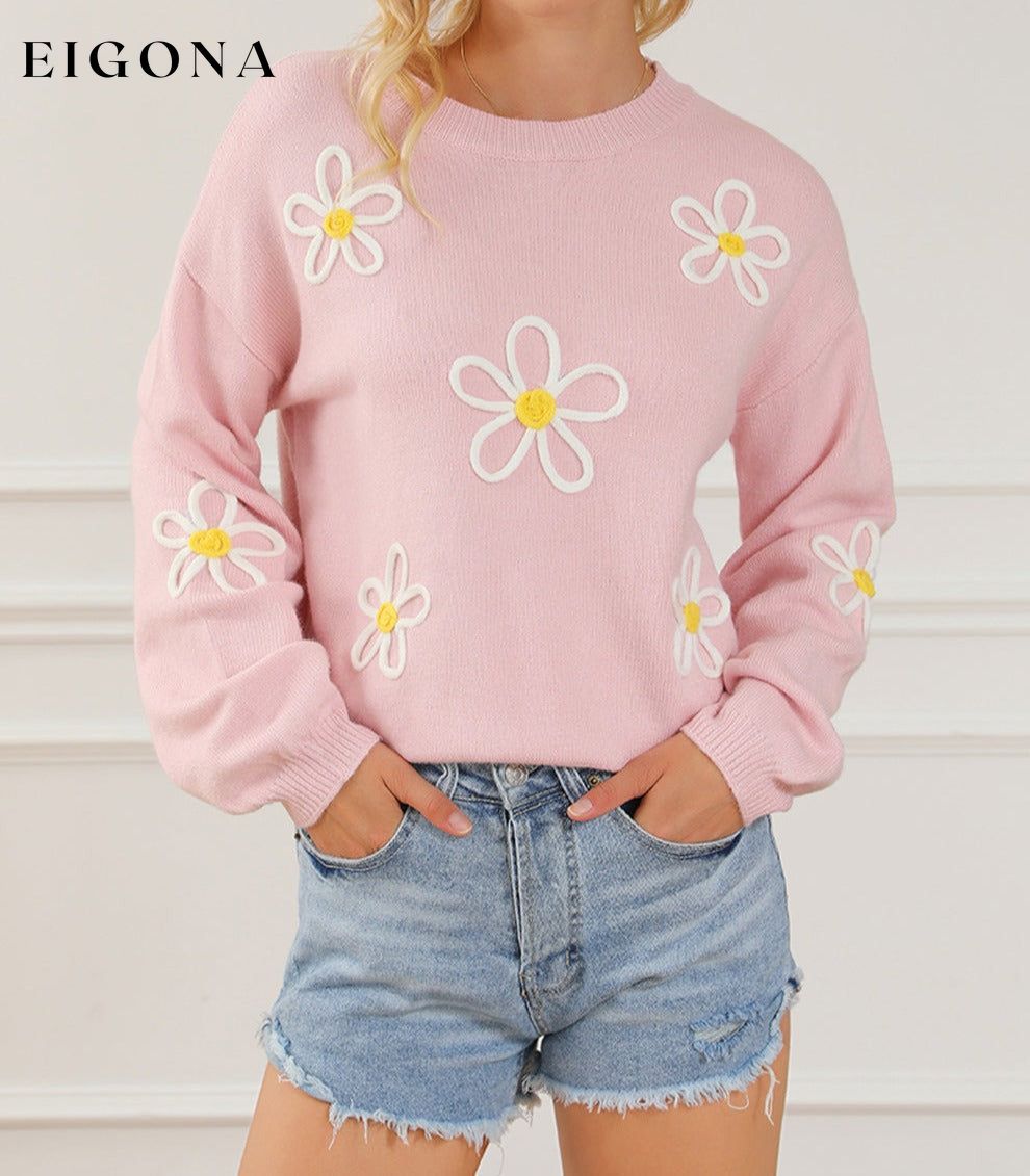 Pink Chenille Daisy Stitching Crew Neck Sweater clothes Sweater sweaters Sweatshirt