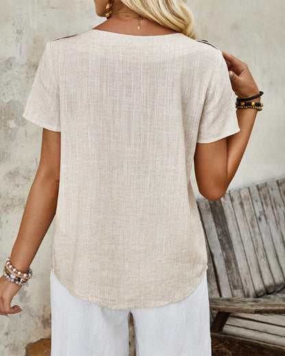 Kurzarm-T-Shirt aus Baumwolle und Leinen mit Rundhalsausschnitt