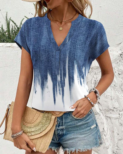 Batik-Bluse mit Farbverlauf und V-Ausschnitt