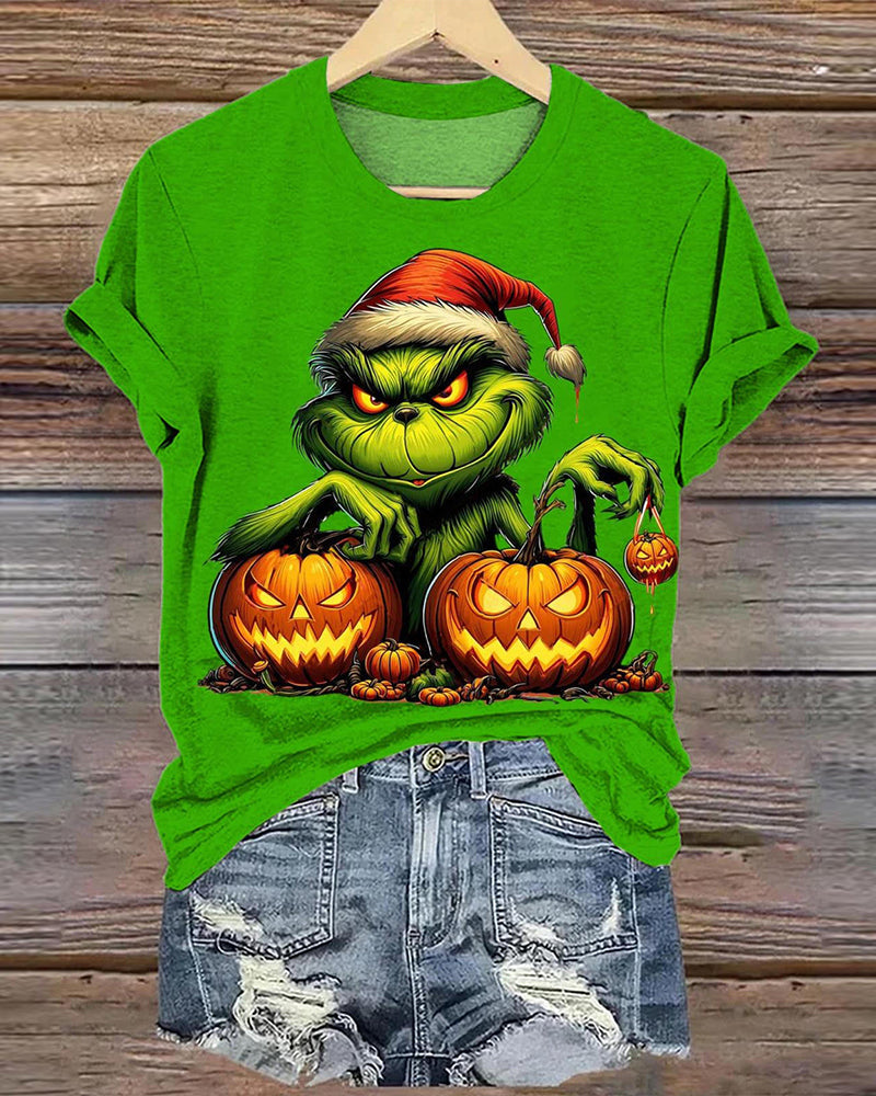 Christmas Scary Pumpkin Crew Neck T-shirt halloween summer t-shirts