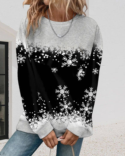 Snowflake print contrast color casual sweatshirt 2024 f/w christmas sweatshirts