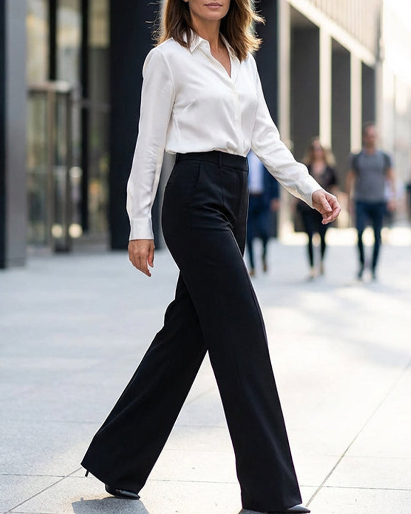 Stretchy High-Waist Straight-Leg Pants