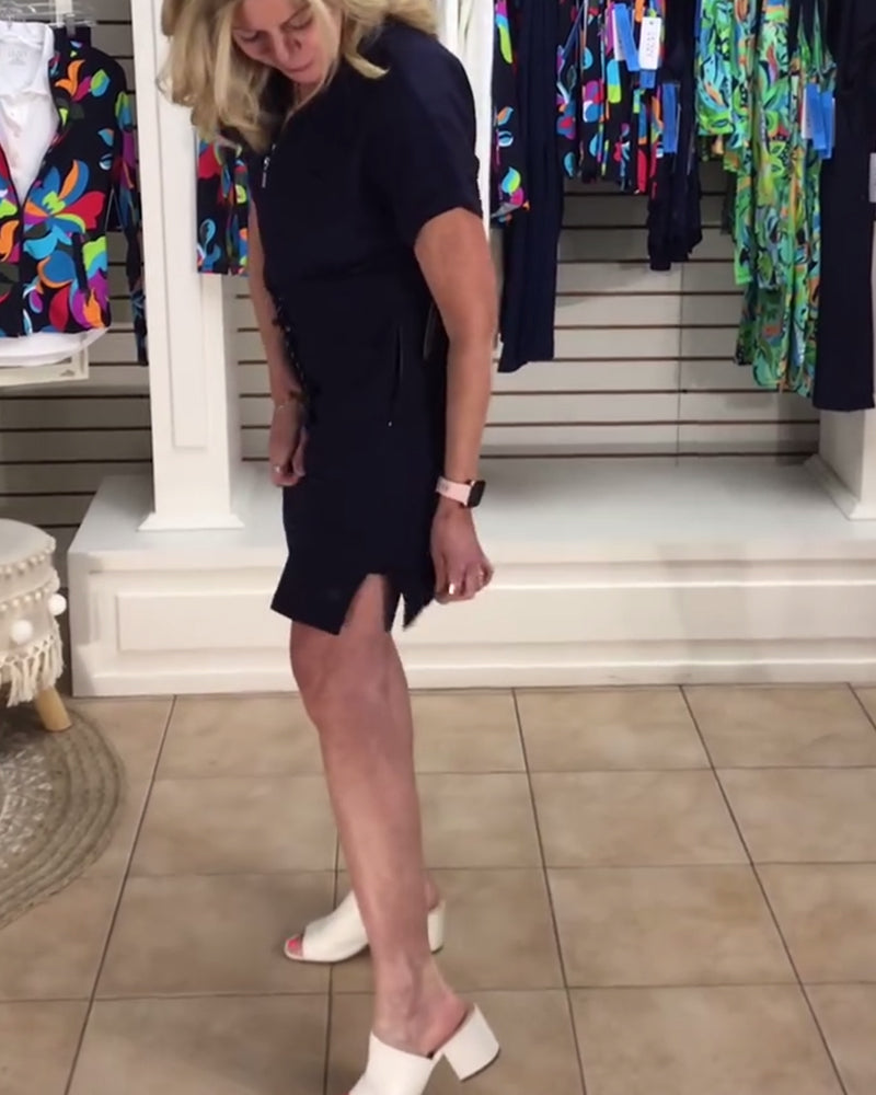 Half-Zip Drawstring Sports Polo Dress