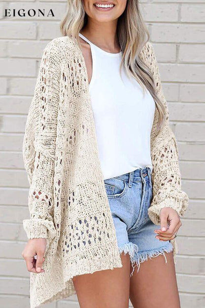 Openwork Open Front Long Sleeve Cardigan Cream cardigan cardigans clothes Ship From Overseas X.W