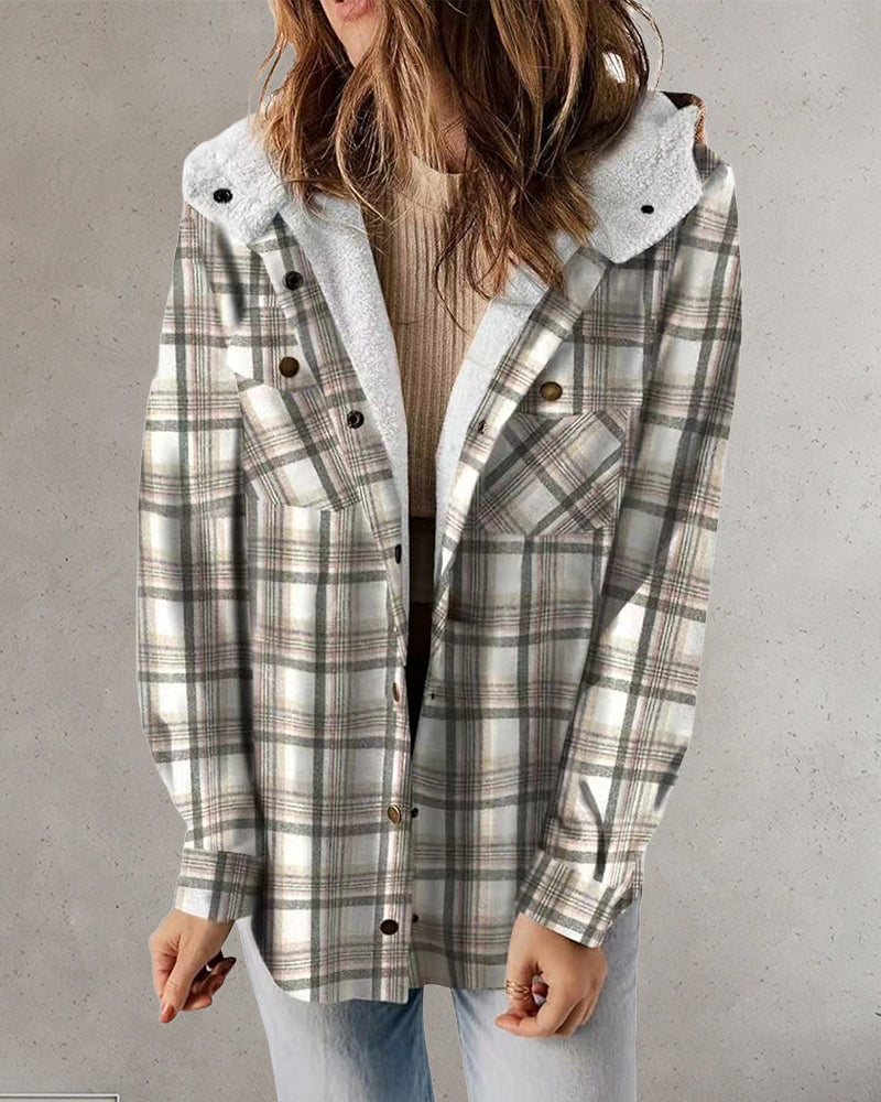 Casual check hooded button jacket 2024 f/w jackets